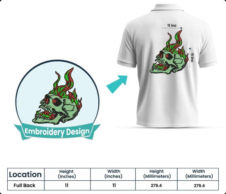 Full Back Embroidery Size Guide Full Back Embroidery Size Guide